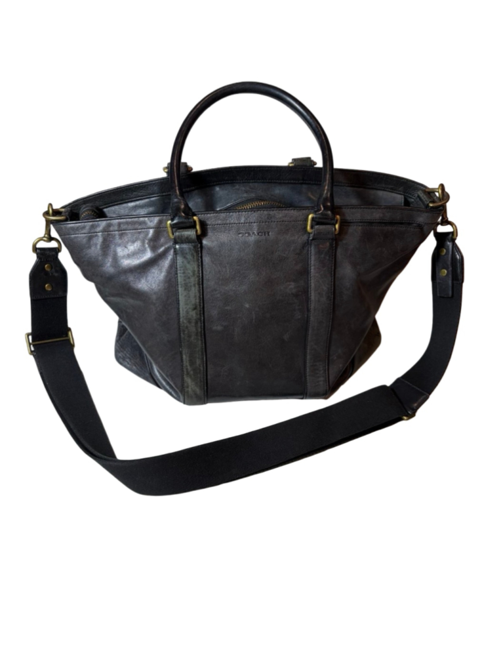 Coach Bleecker Legacy Weekend Tote Black Leather XL Travel Bag read